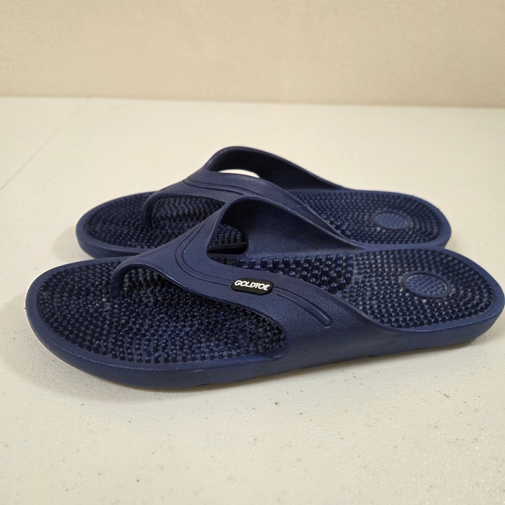 Goldtoe‎ Mens Navy Blue Massage Footbed Flip Flop Sandals YSL-01 Size Small